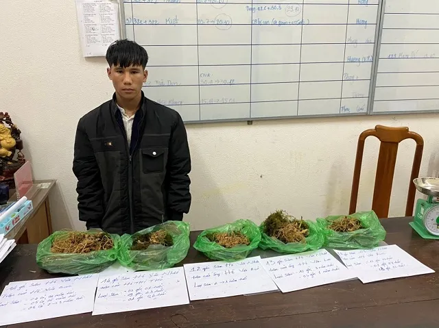 Đối tượng Hồ Văn Nhất và tang vật các vụ trộm sâm tại cơ quan điều tra