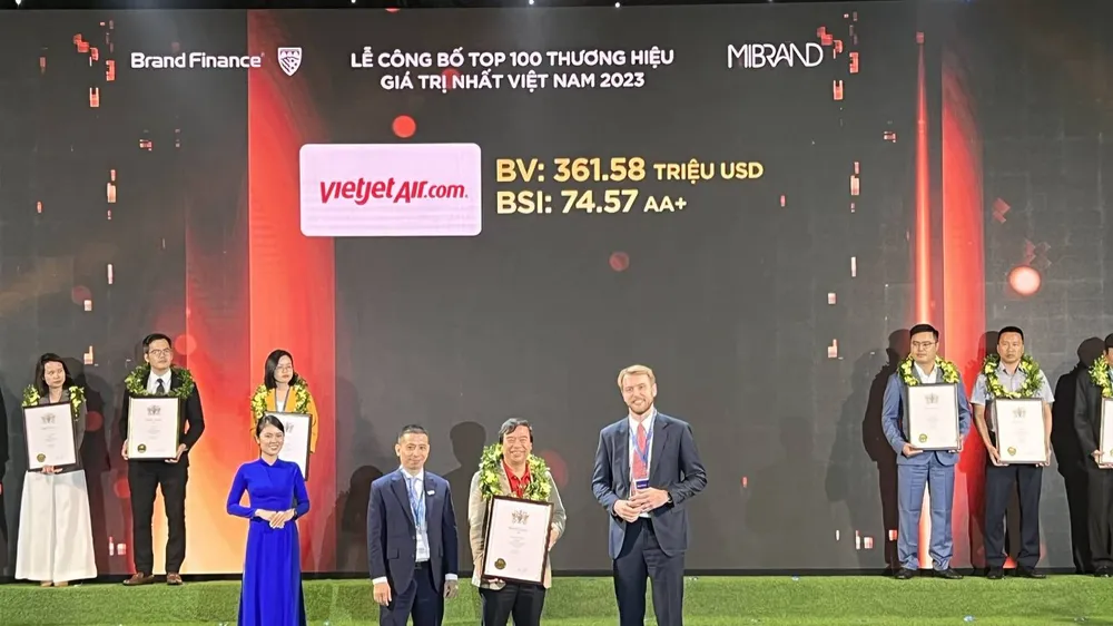 Vietjet là một trong 100 thương hiệu giá trị nhất Việt Nam