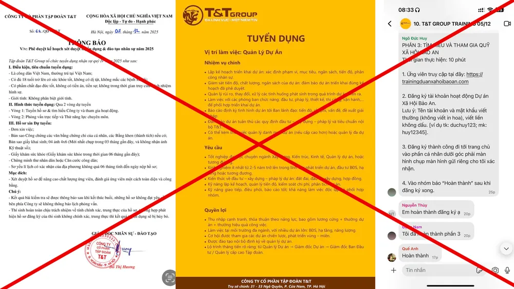Cảnh giác trước chiêu trò giả mạo tuyển dụng T&T Group trên mạng xã hội để lừa đảo