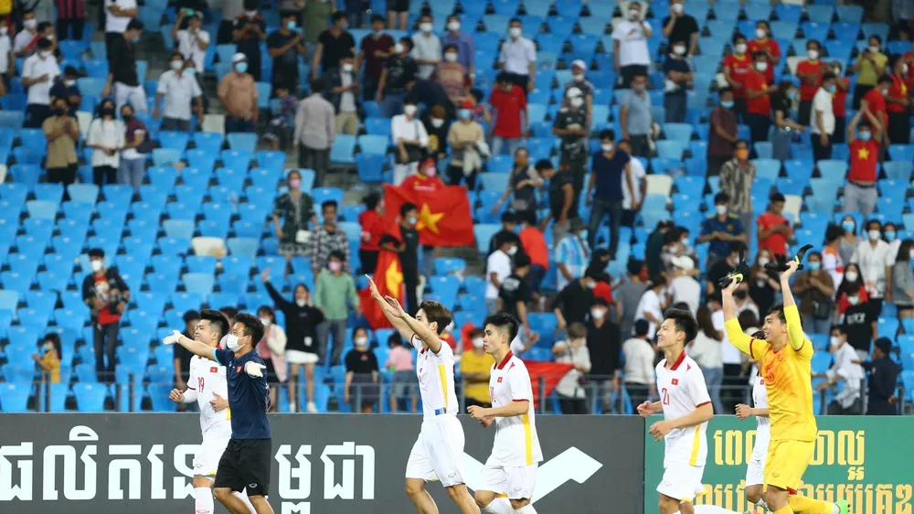 Niềm vui chiến thắng của U23 Việt Nam ở trận bán kết Giải U23 Đông Nam Á 2022. Ảnh: ANH TRẦN