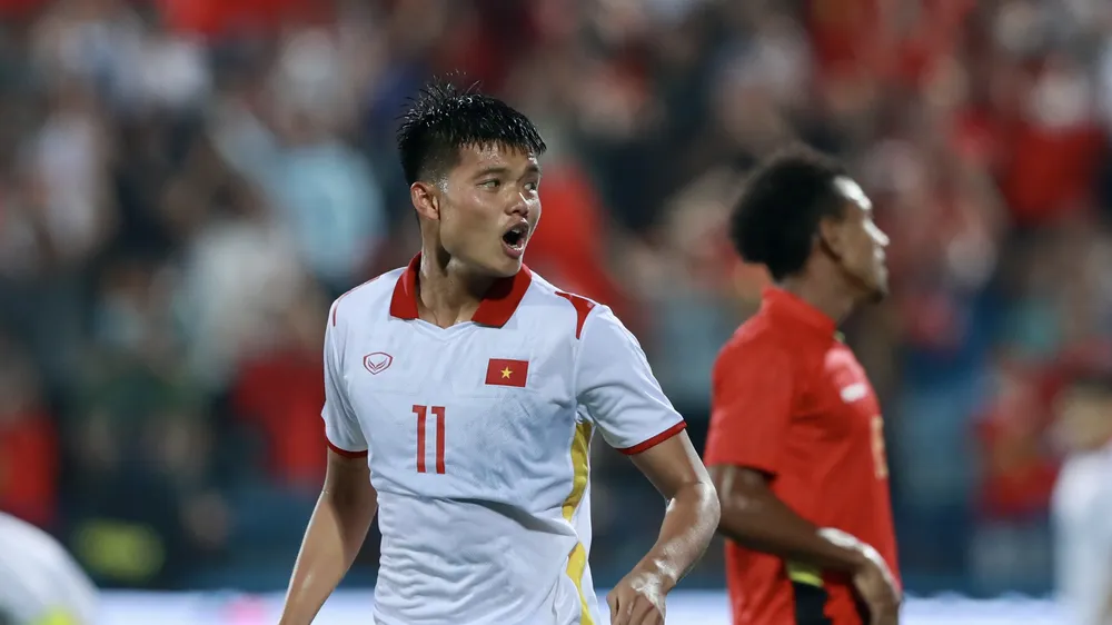 Tiền đạo Nguyễn Văn Tùng đã có bàn thắng đầu tiên ở SEA Games 31. ẢNH: DŨNG PHƯƠNG