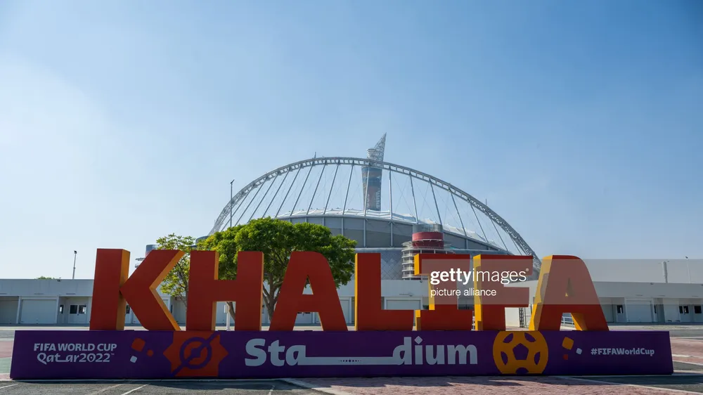 "Mặt tiền" của sân Khalifa ở World Cup 2022, một trong 8 sân được Qatar chọn tổ chức Asian Cup 2023. 