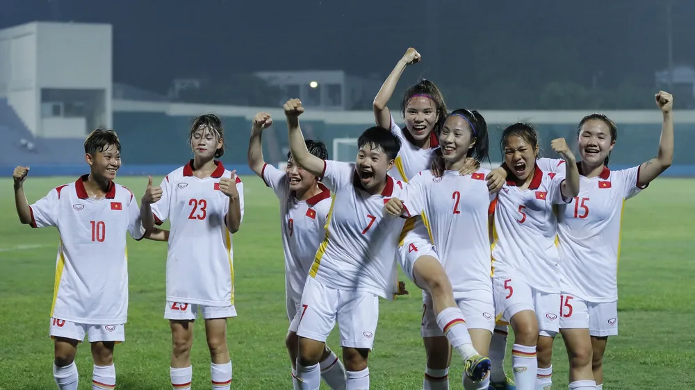 U20 nữ Việt Nam đán bại U20 nữ Lebanon. ẢNH: MINH HOÀNG 