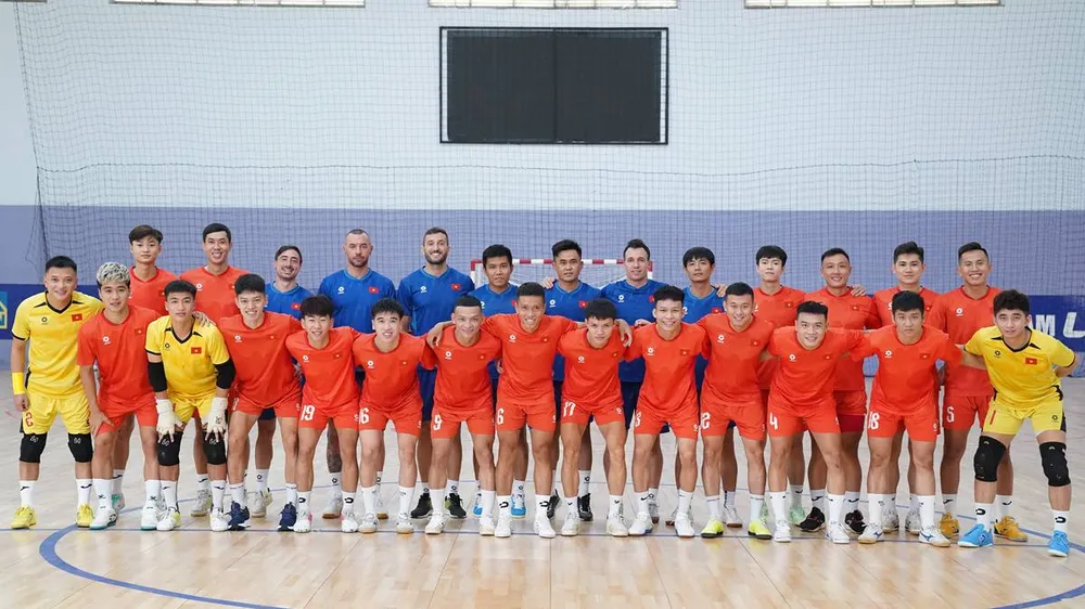 Đội tuyển futsal nam Việt Nam hội quân trở lại tại TPHCM chuẩn bị cho SEA Games 33. ẢNH: TÂM HÀ