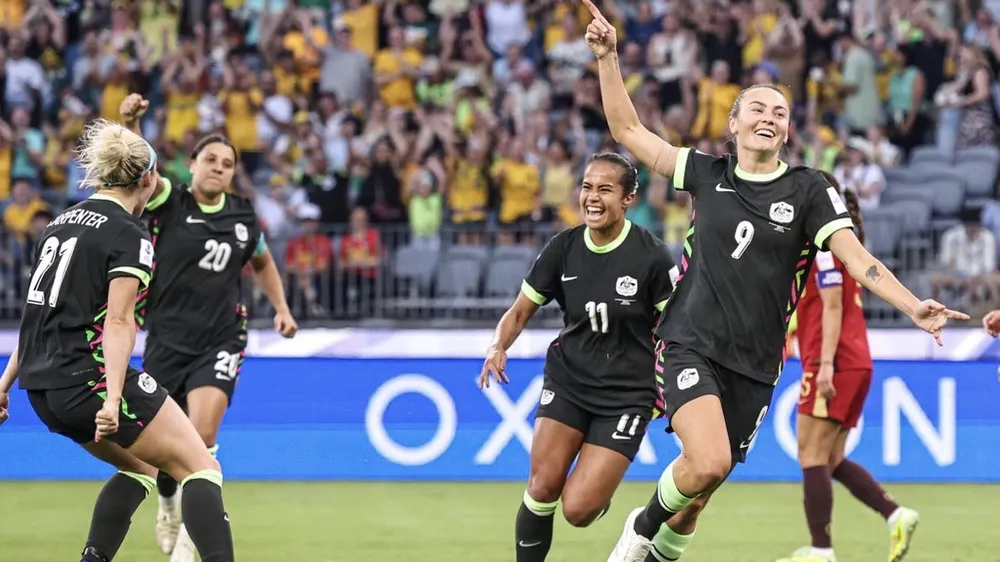 Niềm vui của sao Arsenal Caitlin Foord khi góp công lớn đưa Australia vào chung kết Asian Cup nữ 2026. ẢNH: AFC