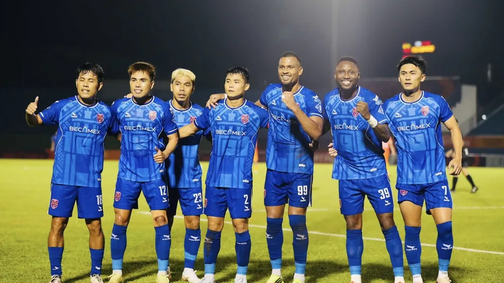 Niềm vui chiến thắng của các cầu thủ Becamex TPHCM. ẢNH: BECAMEX TPHCM FC 
