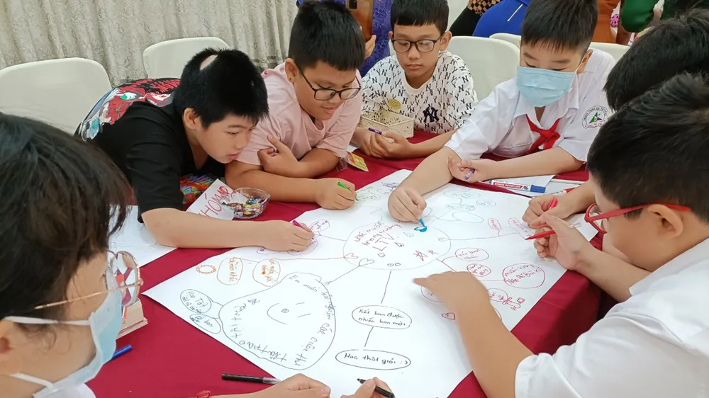 Học sinh lớp 6, Trường THPT Lương Thế Vinh (quận 1, TPHCM) tham gia hoạt động tìm hiểu Chương trình Giáo dục phổ thông 2018