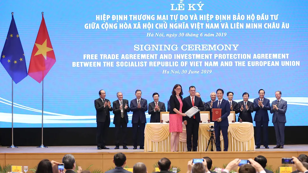 Lễ ký Hiệp định Thương mại tự do Việt Nam - EU (EVFTA), ngày 30-6-2019. Ảnh: QUANG PHÚC