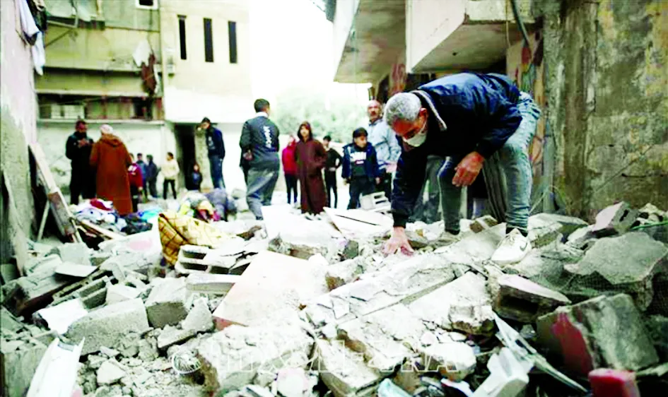 Một điểm đổ nát sau cuộc không kích của Israel xuống Dải Gaza. Ảnh: THX