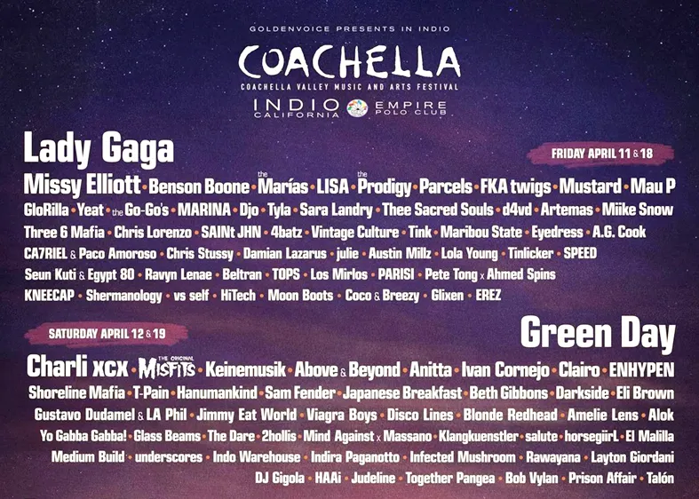 Đội hình biểu diễn được công bố cho sự kiện. Ảnh: Coachella