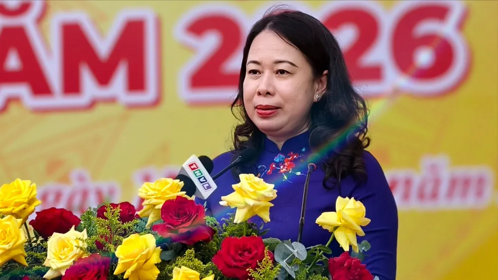 Đồng chí Võ Thị Ánh Xuân, Bí thư Trung ương Đảng, Phó Chủ tịch nước phát biểu tại ngày hội. Ảnh: TÍN HUY