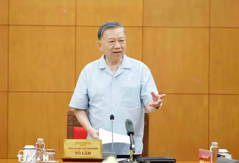 Tổng Bí thư, Chủ tịch nước Tô Lâm phát biểu chỉ đạo tại buổi làm việc. Ảnh: TTXVN 