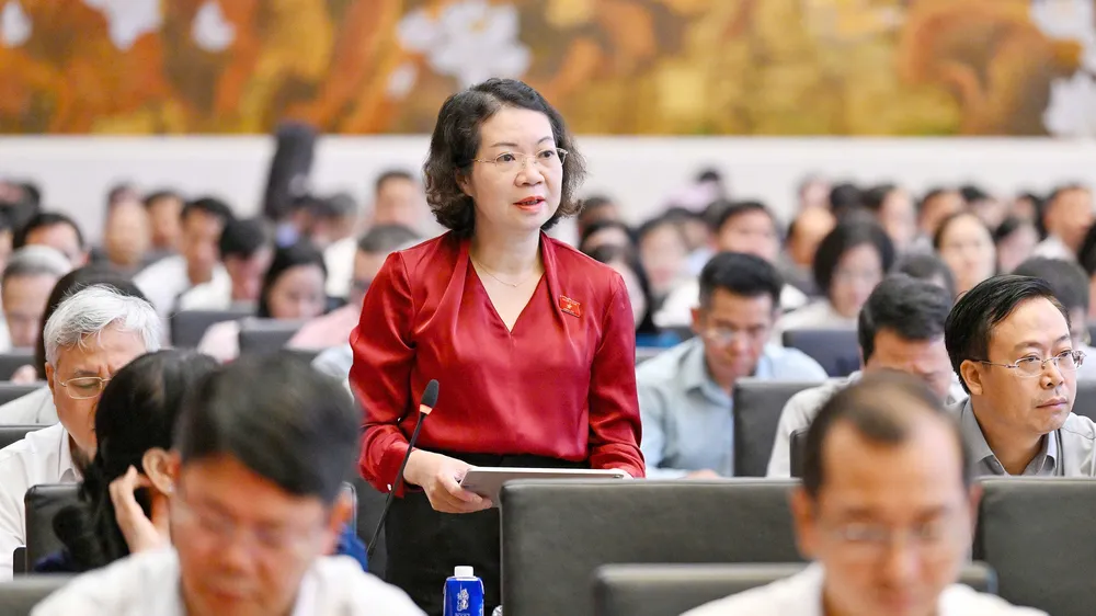 Đại biểu Mai Thị Phương Hoa (Ninh Bình) góp ý về Luật Xử lý vi phạm hành chính (sửa đổi). Ảnh: VIẾT CHUNG