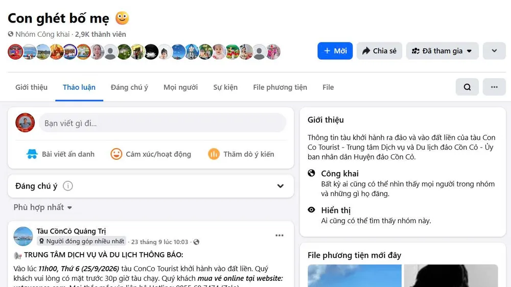 Facebook "Thông tin lịch tàu đảo Cồn Cỏ" bất ngờ bị chiếm quyền điều khiển, đổi tên nhóm thành "Con ghét bố mẹ"