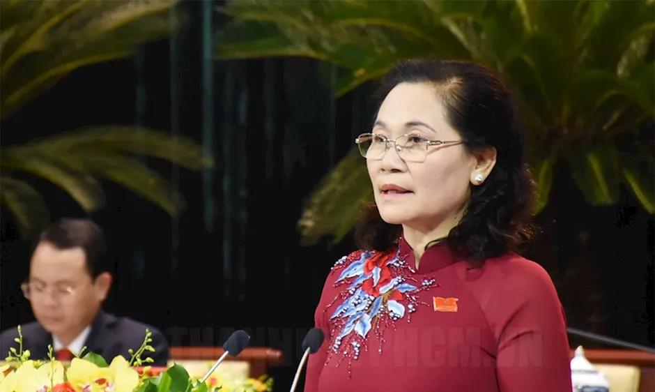 Đồng chí Nguyễn Thị Lệ trình bày báo cáo tại Đại hội. Ảnh: hcmcpv