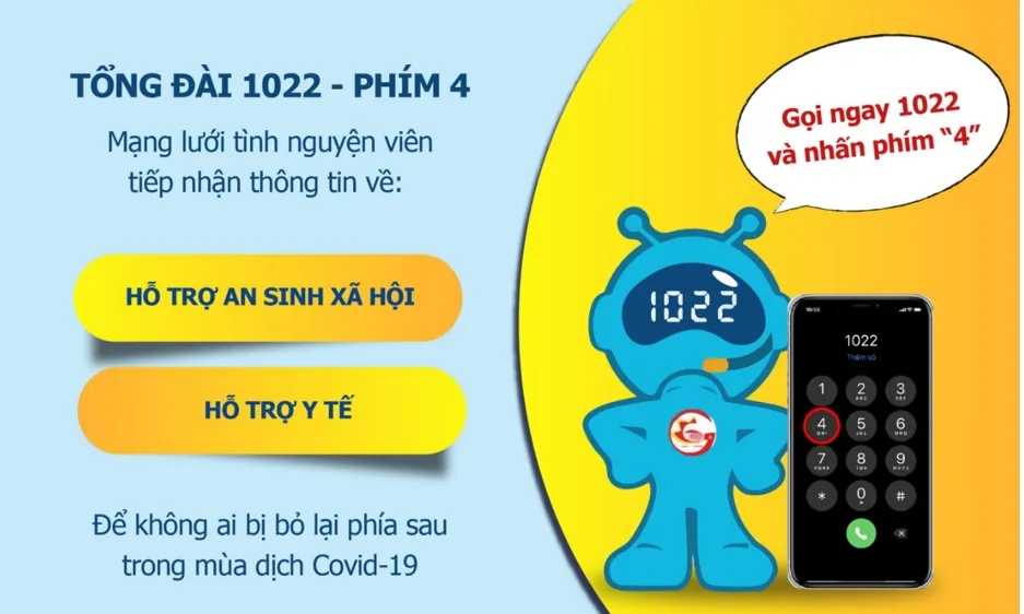 Gọi 1022 – nhấn phím 4 để được hỗ trợ về chăm sóc sức khỏe và an sinh xã hội