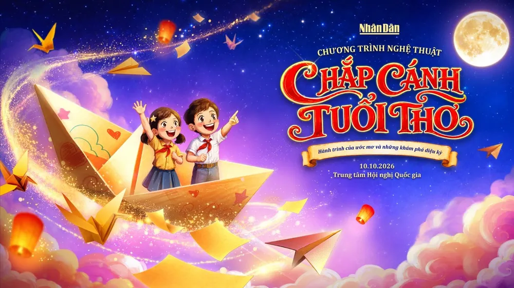 “Chắp cánh tuổi thơ”- chương trình nghệ thuật thiếu nhi do báo Nhân dân tổ chức. Ảnh NGỌC THÚY