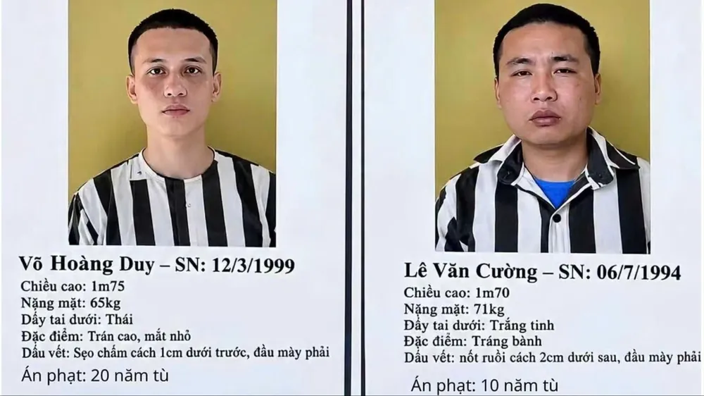 Hai phạm nhân Võ Hoàng Duy và Lê Văn Cường đã bị bắt