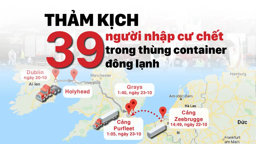 Thảm kịch 39 người nhập cư chết trong thùng container đông lạnh