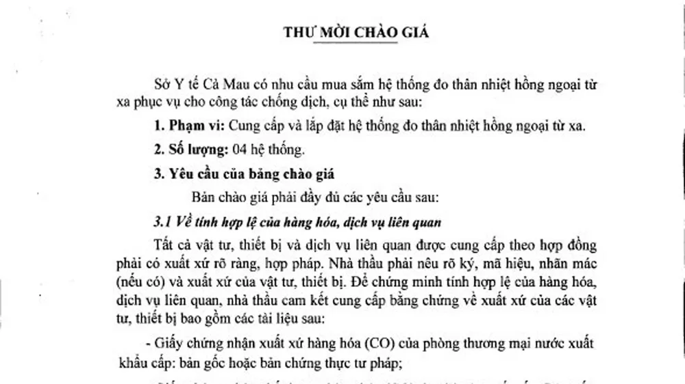 Sở Y tế Cà Mau cần mua 4 hệ thống đo thân nhiệt hồng ngoại phục vụ công tác chống dịch bệnh Covid-19