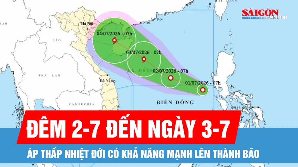 Đêm 2-7 đến ngày 3-7: Áp thấp nhiệt đới có khả năng mạnh lên thành bão