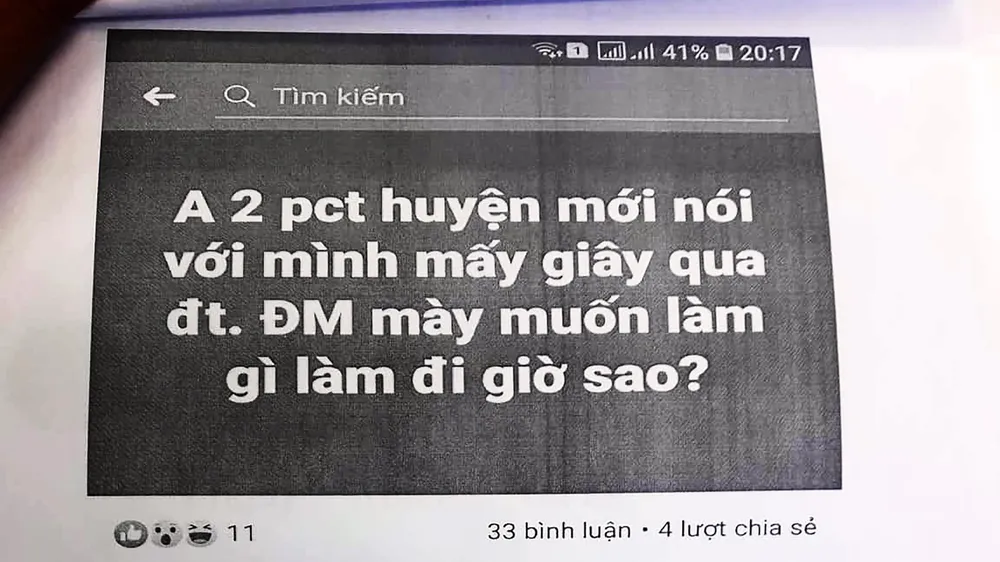 Cho rằng bị “xúc phạm” trên facebook, Phó Chủ tịch huyện đề nghị công an xử lý
