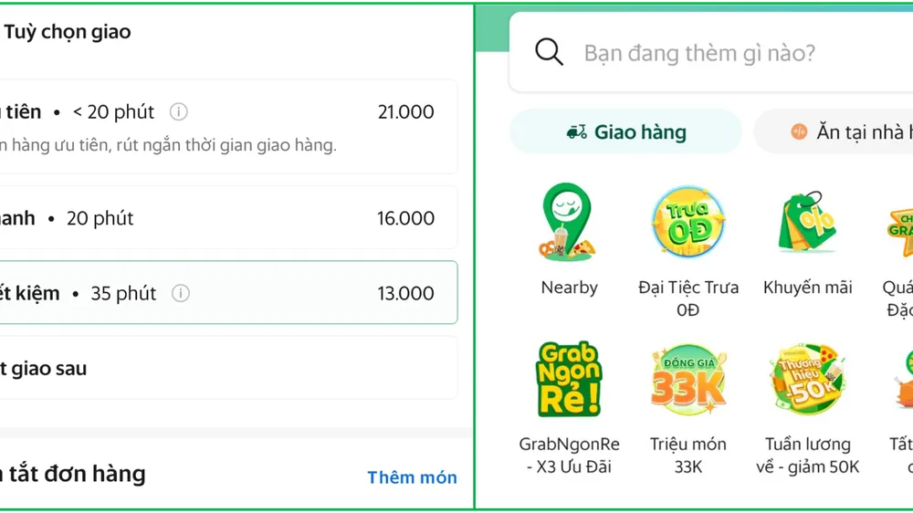 Người dùng tiết kiệm hơn khi trải nghiệm GrabFood nhờ tính năng “Lựa chọn giao hàng” và các danh mục Triệu món 33.000đ, Grab Ngon Rẻ