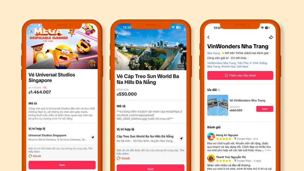 Giao diện khám phá và đặt vé các điểm tham quan trên ứng dụng TikTok