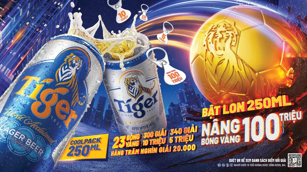 Tiger Beer tung ra chương trình khuyến mại “Bật lon 250ml, nâng bóng vàng 100 triệu” 