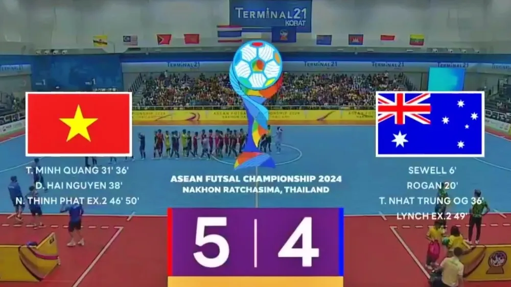 Futsal Việt Nam vs Futsal Australia 5-4: Minh Quang, Thịnh Phát xuất thần cú đúp, Đa Hải góp công hạ Australia giành vé chung kết futsal ASEAN