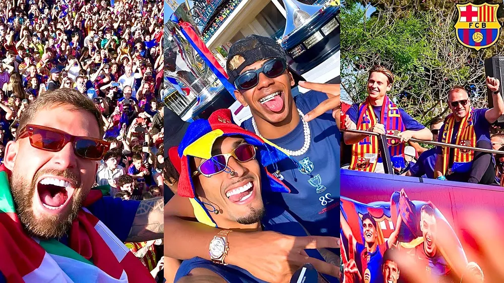Barcelona rước cúp La Liga 2024/25, biển fans Barca chào đón 