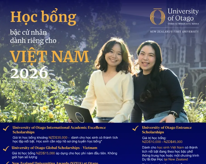 Cơ hội nhận học bổng đến 1 tỷ đồng từ đại học lâu đời nhất New Zealand