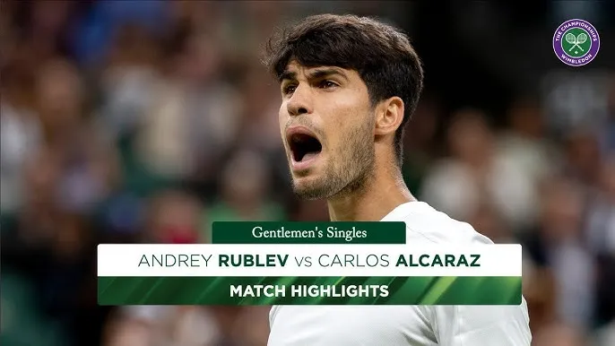 Andrey Rublev vs Carlos Alcaraz 7-6 (7-5), 3-6, 4-6, 4-6: Thắng Rublev đầy chật vật, Alcaraz gặp tay vợt người Tây Ban Nha Norrie ở tứ kết Wimbledon 2025