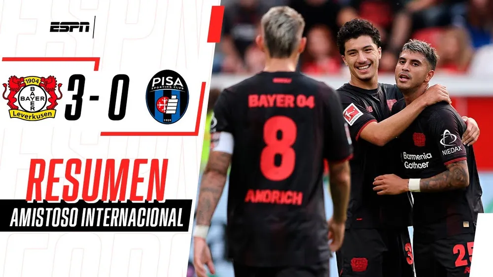 Giao hữu, Leverkusen vs AC Pisa 3-0: Robert Andrich sớm volley khai bàn, Christian Kofane nhân đôi tỷ số, Exequiel Palacios chốt hạ chiến thắng thứ 3 cho HLV Erik ten Hag