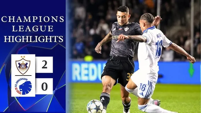 Qarabag vs Copenhagen 2-0: Pedro Bicalho sút căng dội cột, Abdellah Zoubir đệm bóng cận thành mở bàn, Emmanuel Addai sút căng ấn định chiến thắng
