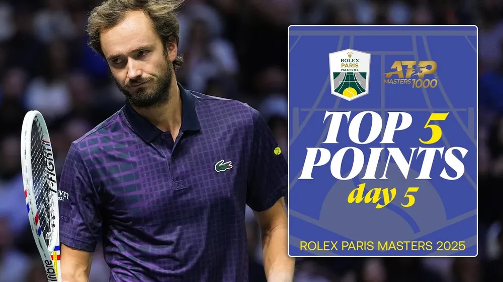 Daniil Medvedev xếp trên Ben Shelton, Alexander Bublik, Jannik Sinner trong 5 pha ăn điểm đẹp mắt ở vòng tứ kết Paris Masters 2025