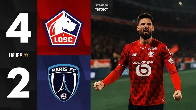 LOSC Lille vs Paris FC 4-2: Willem Geubbels, Lohann Doucet ghi bàn nhưng Olivier Giroud ghi cú đúp nhờ penalty, Aissa Mandi, Marius Broholm góp công chiến thắng
