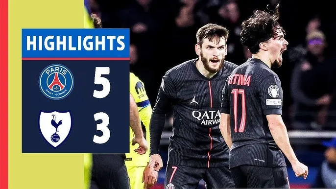 PSG vs Tottenham 5-3: Đã mắt 8 bàn thắng, Vitinha ghi hattrick nhờ penalty, Ruiz, Pacho góp công hạ Tottenham, Richarlison, Kolo Muani ngược dòng bất thành