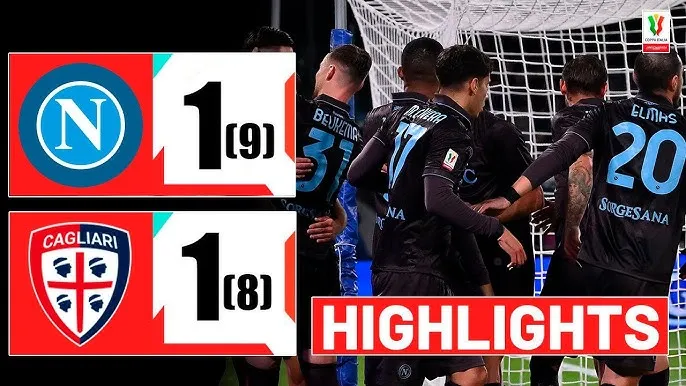 Napoli vs Cagliari 1-1 (pen 9-8): Lorenzo Lucca mở bàn, Sebastiano Esposito gỡ hòa, luân lưu nghẹt thở, Napoli vào tứ kết Coppa Italia