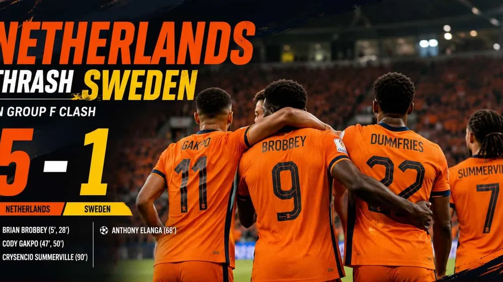 Hà Lan vs Thụy Điển 5-1: Brobbey, Gakpo đua tài ghi cú đúp, Summerville chốt hạ 3 điểm, thầy trò HLV Ronald Koeman tạm dẫn đầu bảng F