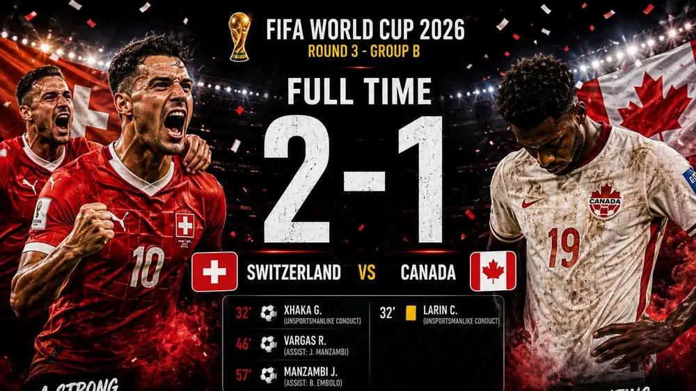 Thụy Sĩ vs Canada 2-1: Vargas, Manzambi tỏa sáng, Promise David lập công, Thụy Sĩ và Canada nắm tay bước tiếp vòng 1/6 World Cup 2026