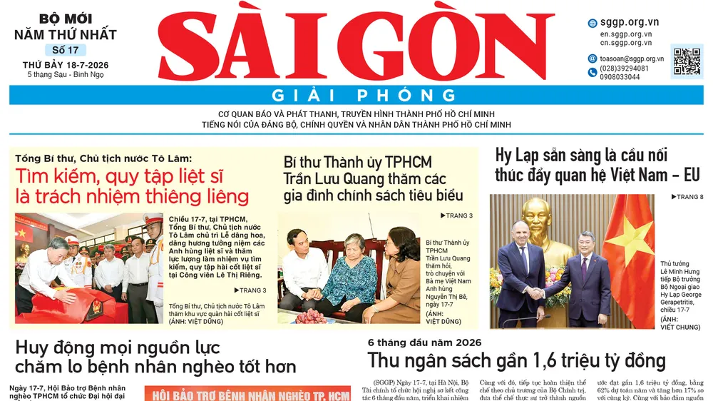 Báo Sài Gòn Giải Phóng ngày 18/7/2026