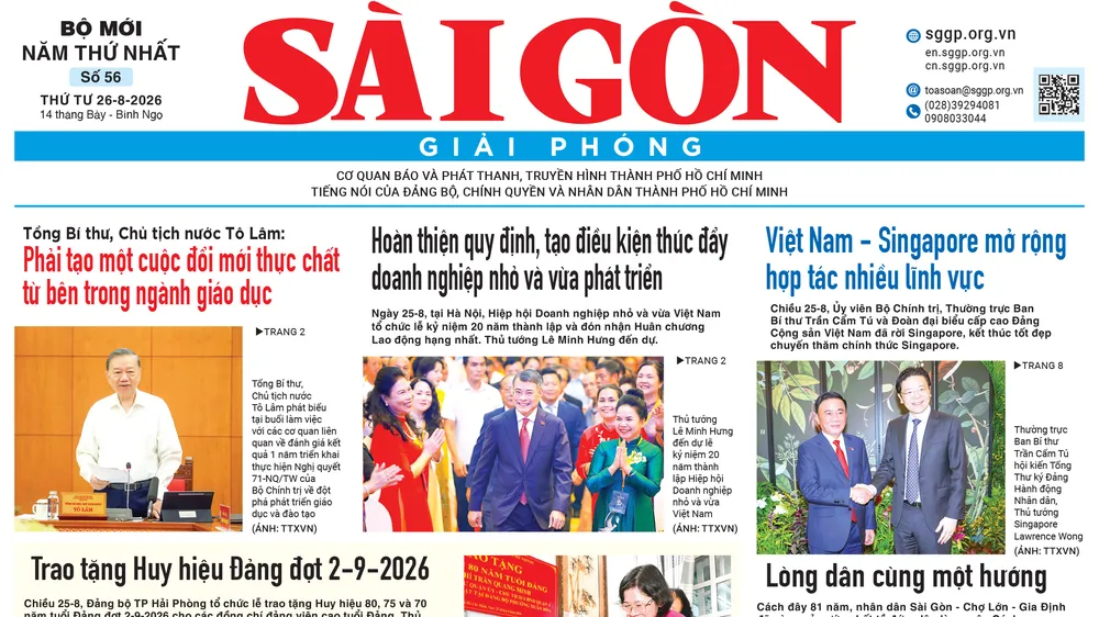 Báo Sài Gòn Giải Phóng ngày 26/8/2026