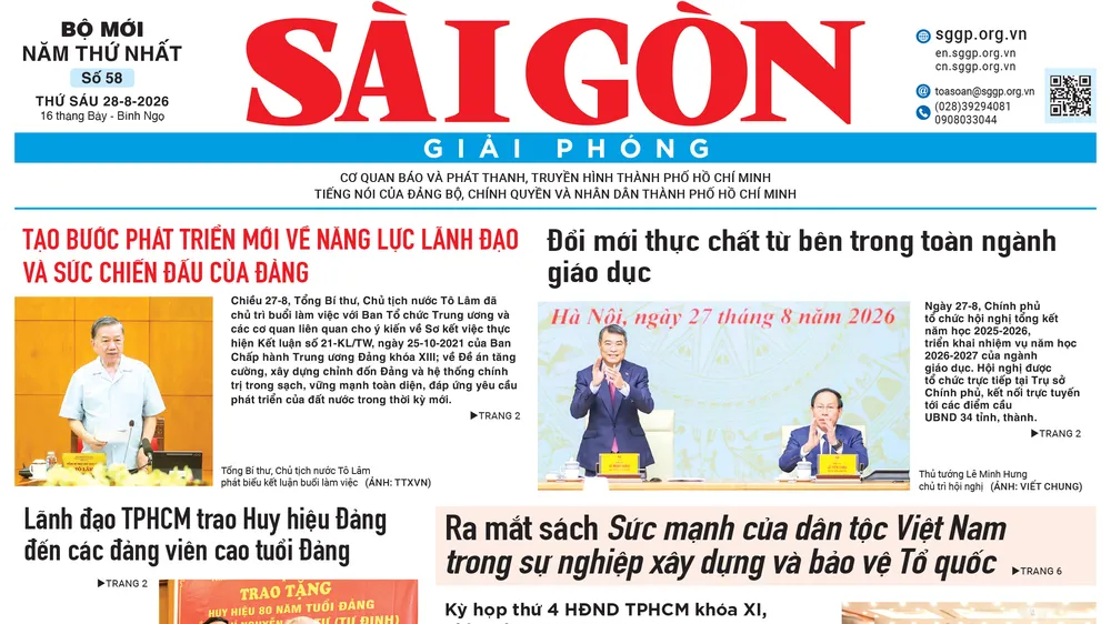 Báo Sài Gòn Giải Phóng ngày 28/8/2026