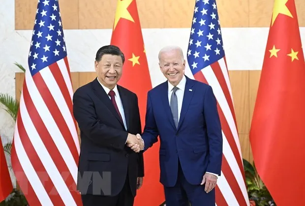 Chủ tịch Trung Quốc Tập Cận Bình và Tổng thống Mỹ Joe Biden trong cuộc gặp trước thềm Hội nghị Thượng đỉnh Nhóm các Nền Kinh tế Phát triển và Mới nổi Hàng đầu Thế giới (G20) ở Bali, Indonesia, ngày 14/11/2022. Ảnh: THX/TTXVN