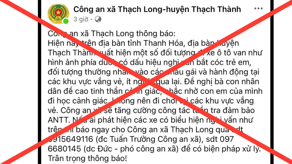 Thanh Hóa: Không có chuyện bắt cóc trẻ em xảy ra ở huyện Thạch Thành