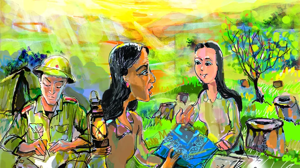 Chiếc khăn màu thiên thanh