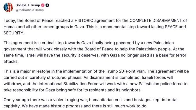 Mỹ công bố thỏa thuận giải giáp hoàn toàn Hamas