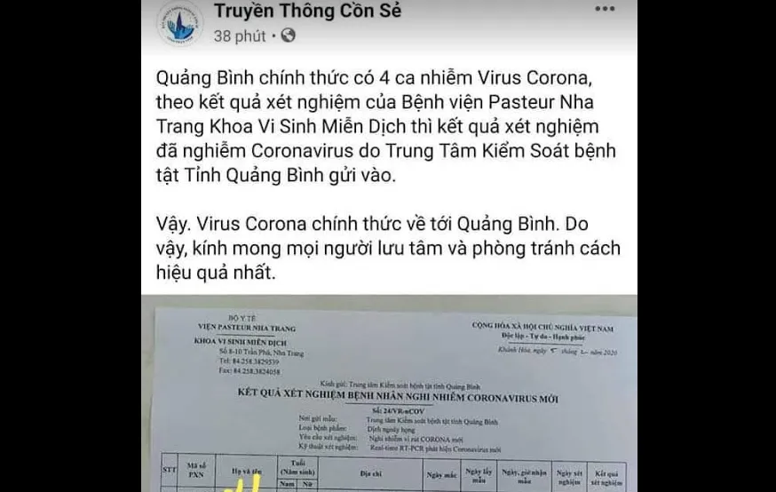 Mặc dù kết quả âm tính nhưng Truyền thông Cồn Sẻ vẫn dựng đứng 4 người nhiễm nCoV