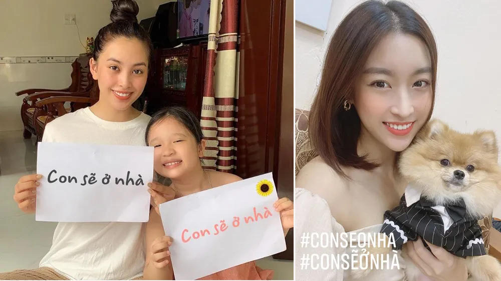 Tiểu Vy và nhiều hoa hậu, á hậu hưởng ứng chiến dịch “Con sẽ ở nhà”